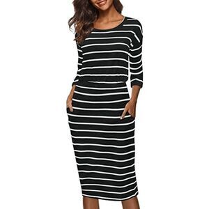 Women's 3/4 Sleeve Round Neck Hips-Wrapped Casual Office Pencil Dress